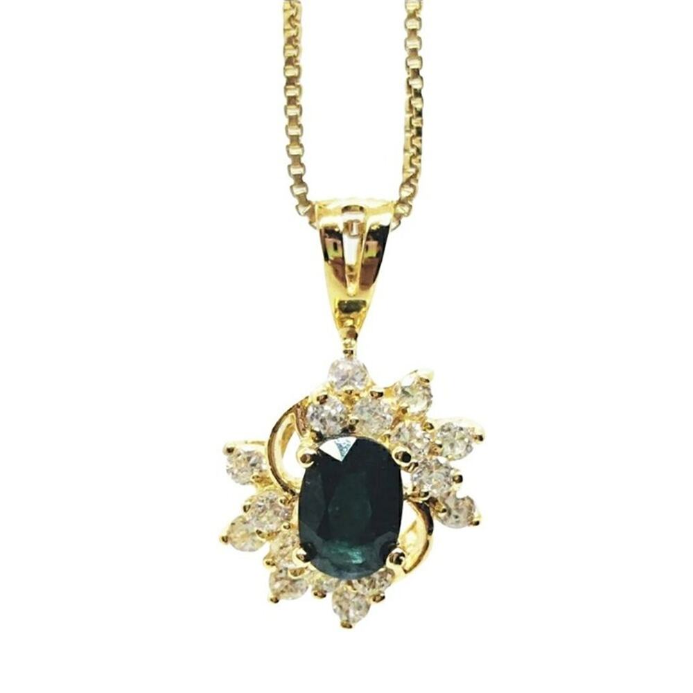 18k Gold Plated Sterling Silver 925 Green Stone with CZ Halo Elegant Necklace